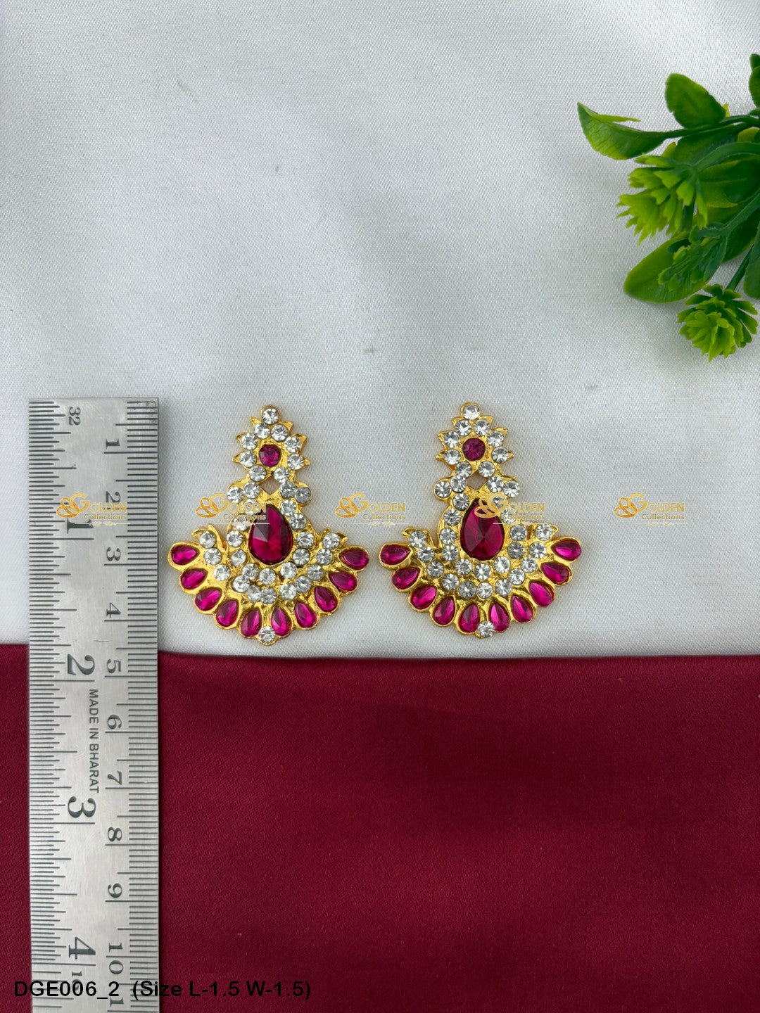 divine amman stone earrings karna pathakam goldencollections Size: 1.5 x 1.5, Color: Multi Green, Style: Karna Pathakam Image 2