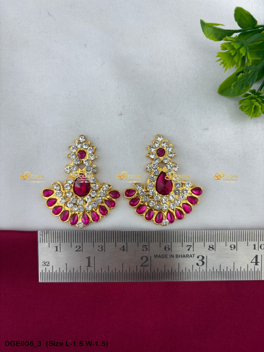 divine amman stone earrings karna pathakam goldencollections Size: 1.5 x 1.5, Color: Multi Green, Style: Karna Pathakam Image 3