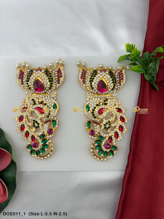 ear jewellery for god and goddess goldencollections Size: 5.5 x 2.5, Color: Multi, Style: Karna Pathakam Image 1