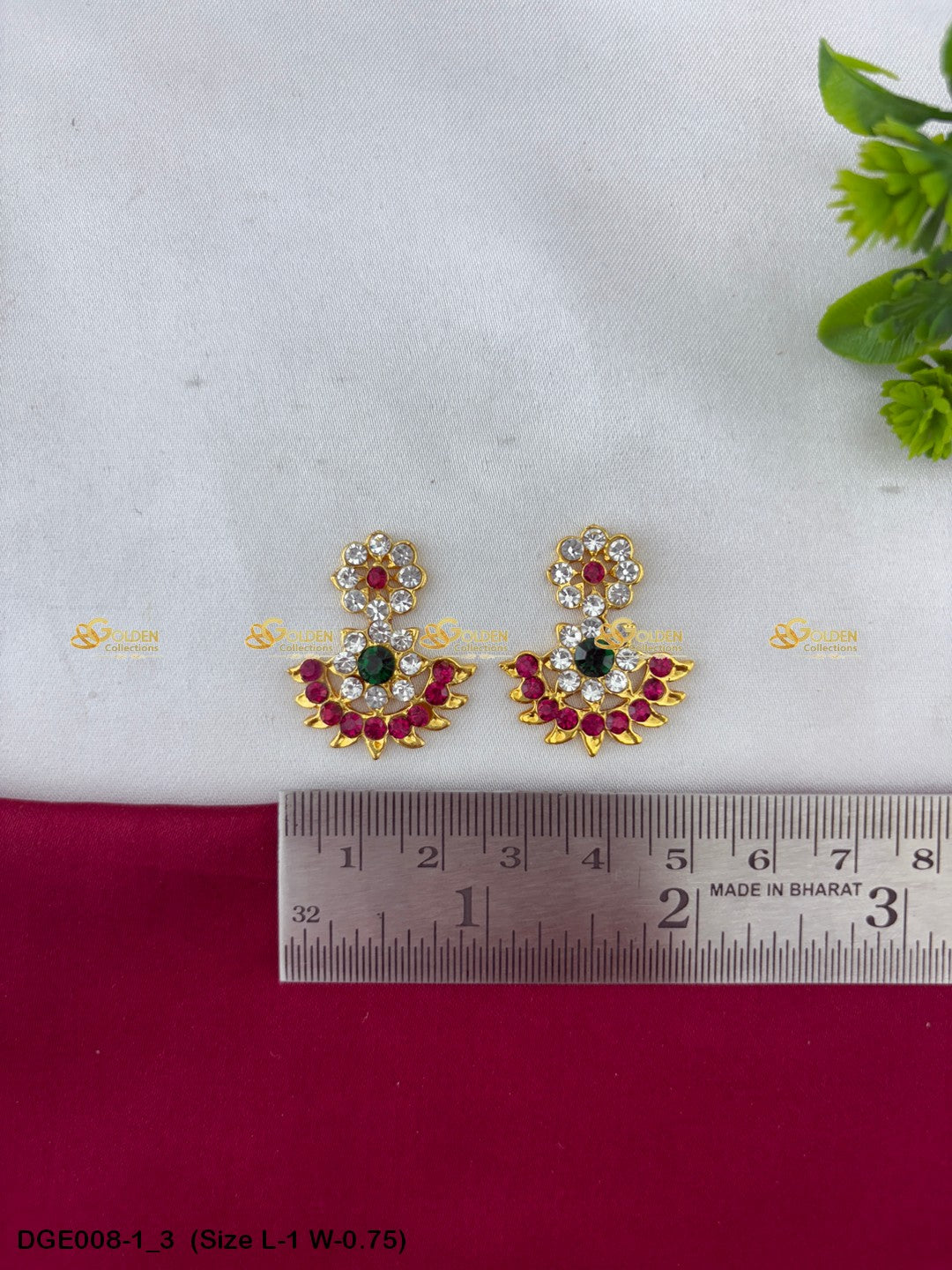 elegant ammavaru earrings karna pathakam goldencollections Size: 1 x 0.75, Color: Pink, Style: Karna Pathakam Image 3