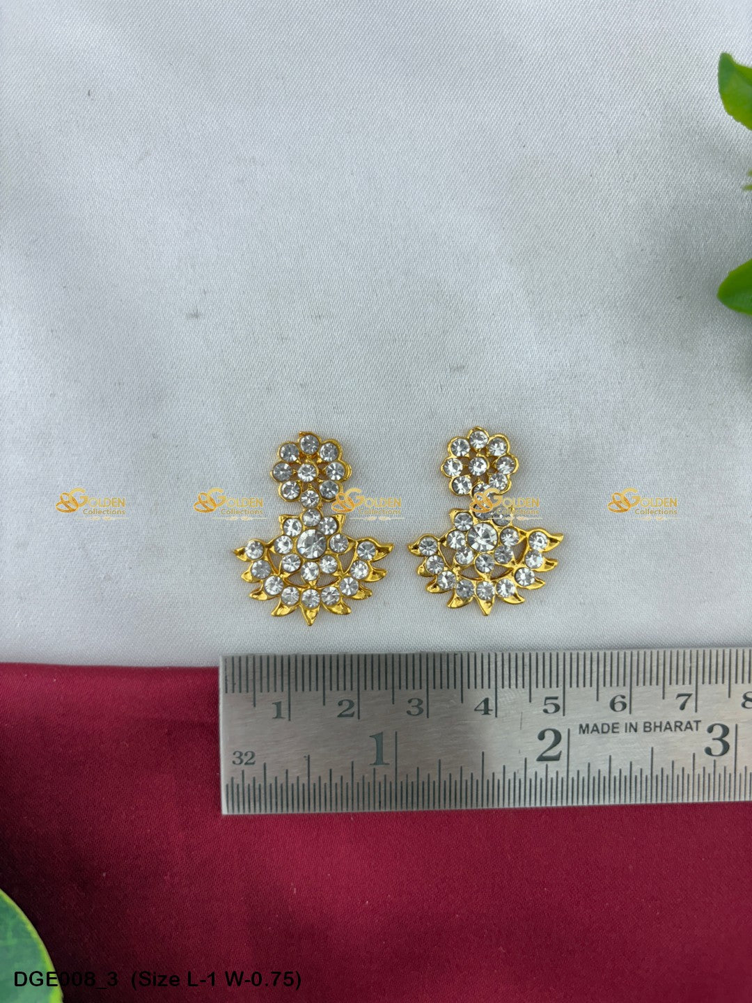 elegant ammavaru earrings karna pathakam goldencollections Size: 1 x 0.75, Color: Multi Green, Style: Karna Pathakam Image 3