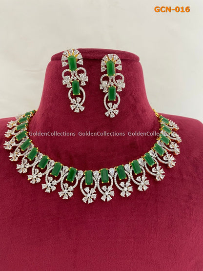 Emerald Ad Stone Necklace : Online Shopping One Gram Jewelry GoldenCollections 