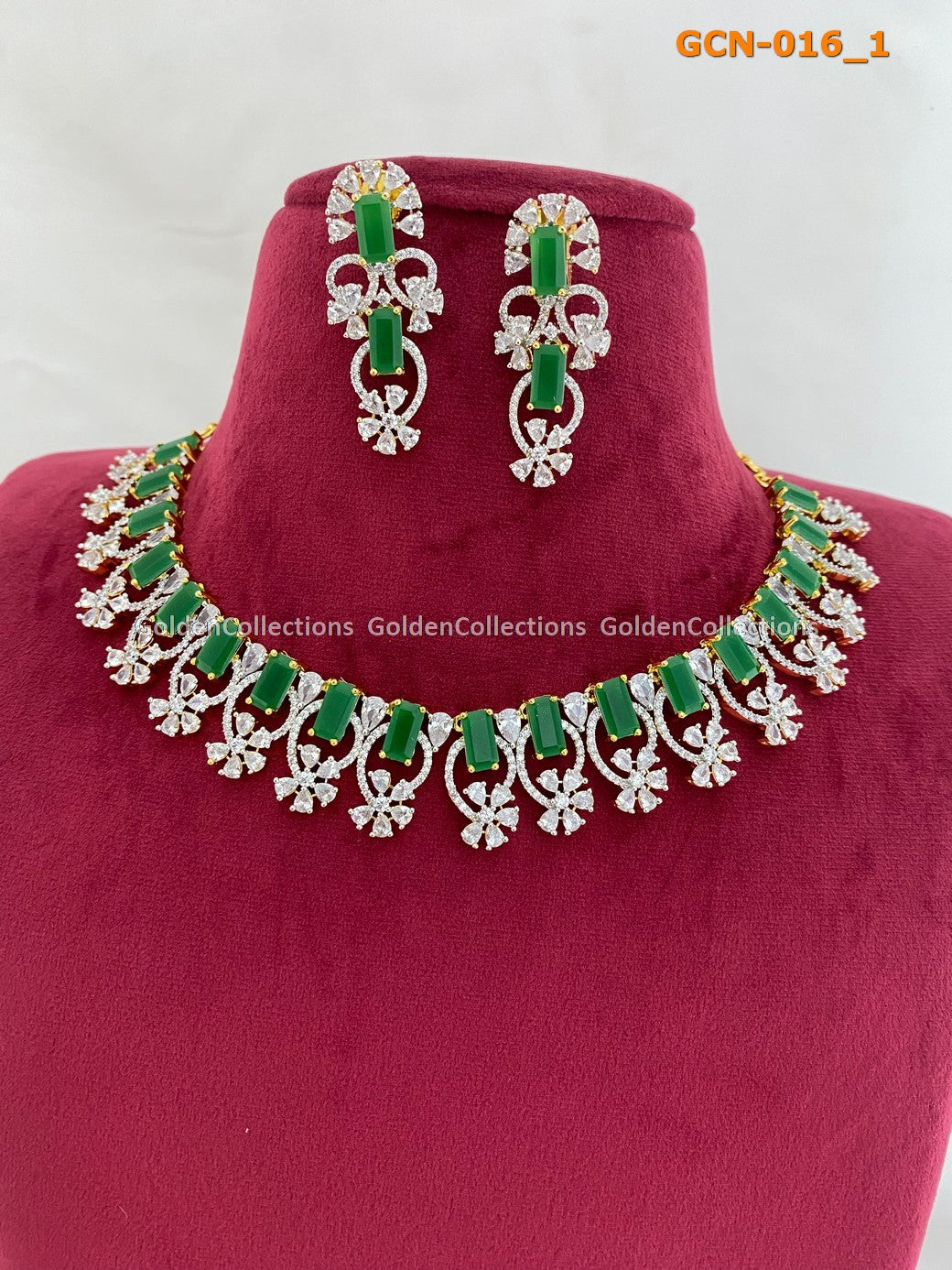 Emerald Ad Stone Necklace : Online Shopping One Gram Jewelry GoldenCollections 2