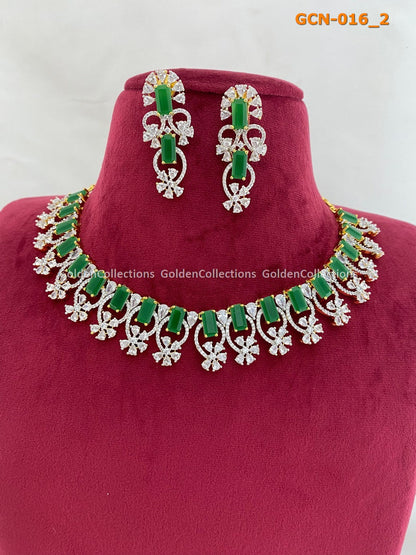 Emerald Ad Stone Necklace : Online Shopping One Gram Jewelry GoldenCollections 3