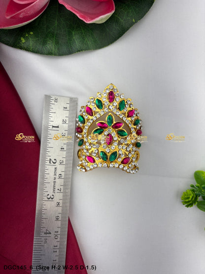 Exquisite Mukut For Deity Goddess Idol Goldencollections Size: 2 X 2.5 X 1.5, Color: Multi Green, Style: Half Round Image 6