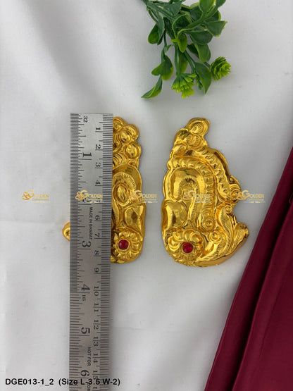 god goddess earrings divine adornments goldencollections Size: 3.5 x 2, Color: Gold, Style: Karna Pathakam Image 2