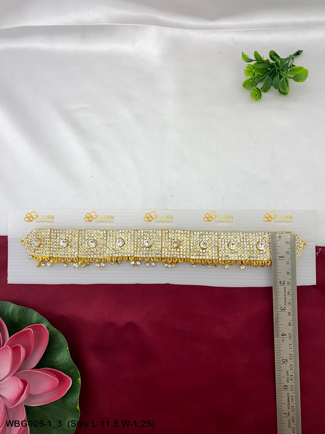 God Goddess Kamarband Buy Online Goldencollections Size: 11.5 x 1.25, Color: White, Style: Stone Waist Belt Image 3