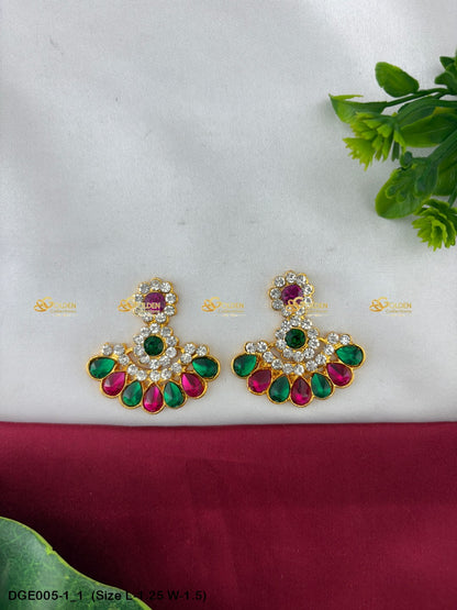 goddess ammavaru stone earrings set goldencollections Size: 1.25 x 1.5, Color: Pink, Style: Karna Pathakam Image 1