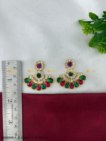 goddess ammavaru stone earrings set goldencollections Size: 1.25 x 1.5, Color: Pink, Style: Karna Pathakam Image 2