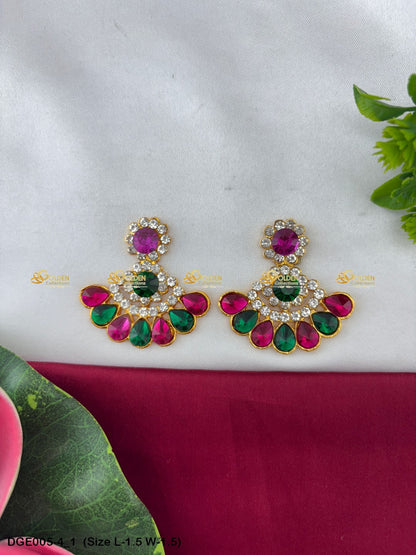 goddess ammavaru stone earrings set goldencollections Size: 1.5 x 1.5, Color: Pink, Style: Karna Pathakam Image 1