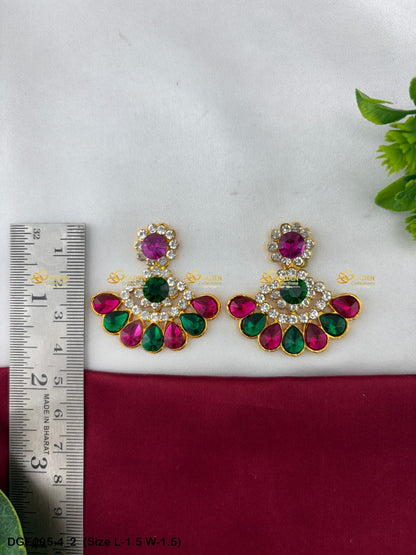 goddess ammavaru stone earrings set goldencollections Size: 1.5 x 1.5, Color: Pink, Style: Karna Pathakam Image 2