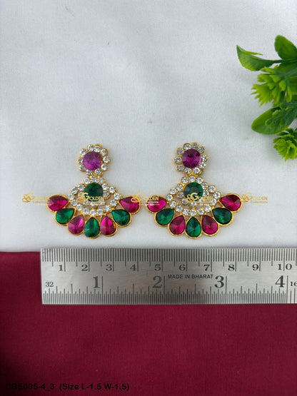 goddess ammavaru stone earrings set goldencollections Size: 1.5 x 1.5, Color: Pink, Style: Karna Pathakam Image 3