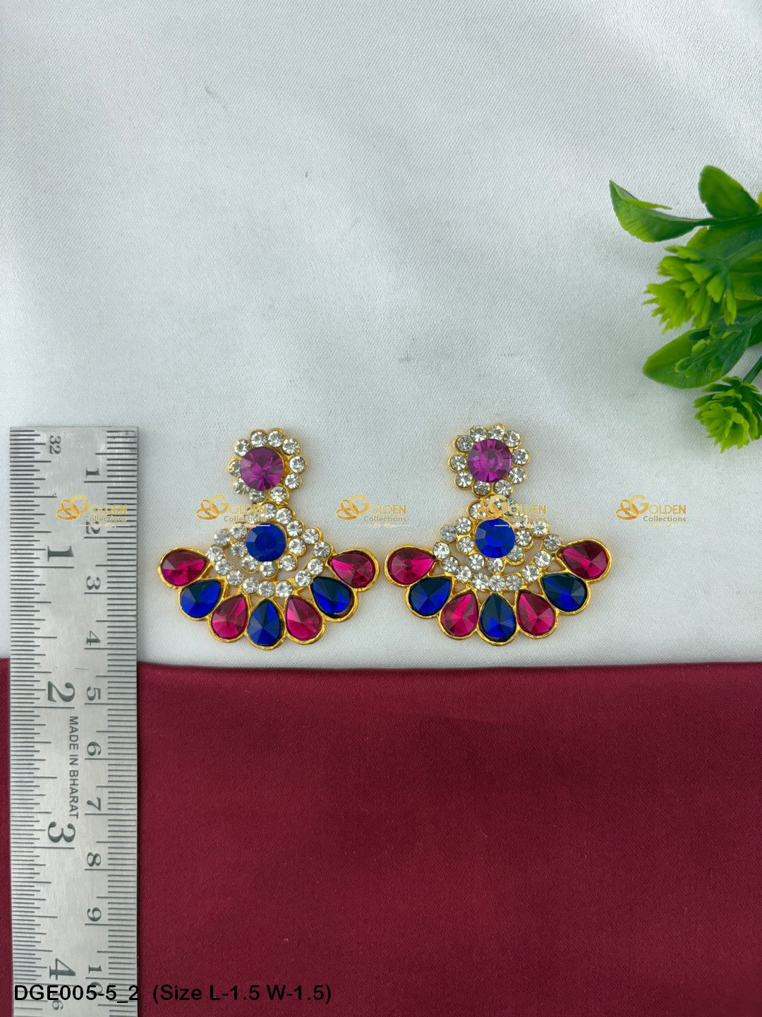 goddess ammavaru stone earrings set goldencollections Size: 1.5 x 1.5, Color: Multi Blue, Style: Karna Pathakam Image 2