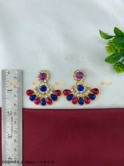 goddess ammavaru stone earrings set goldencollections Size: 1.5 x 1.5, Color: Multi Blue, Style: Karna Pathakam Image 2