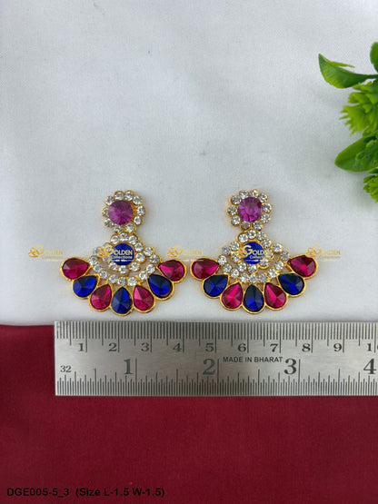 goddess ammavaru stone earrings set goldencollections Size: 1.5 x 1.5, Color: Multi Blue, Style: Karna Pathakam Image 3