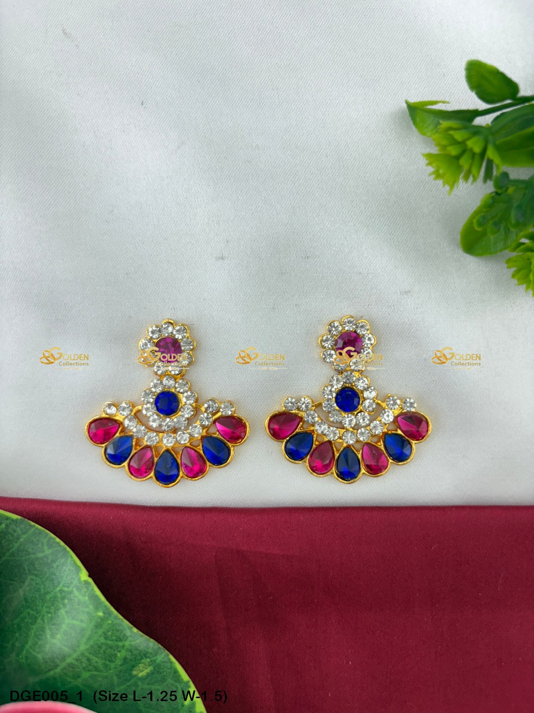 goddess ammavaru stone earrings set goldencollections Size: 1.25 x 1.5, Color: Multi Green, Style: Karna Pathakam Image 1