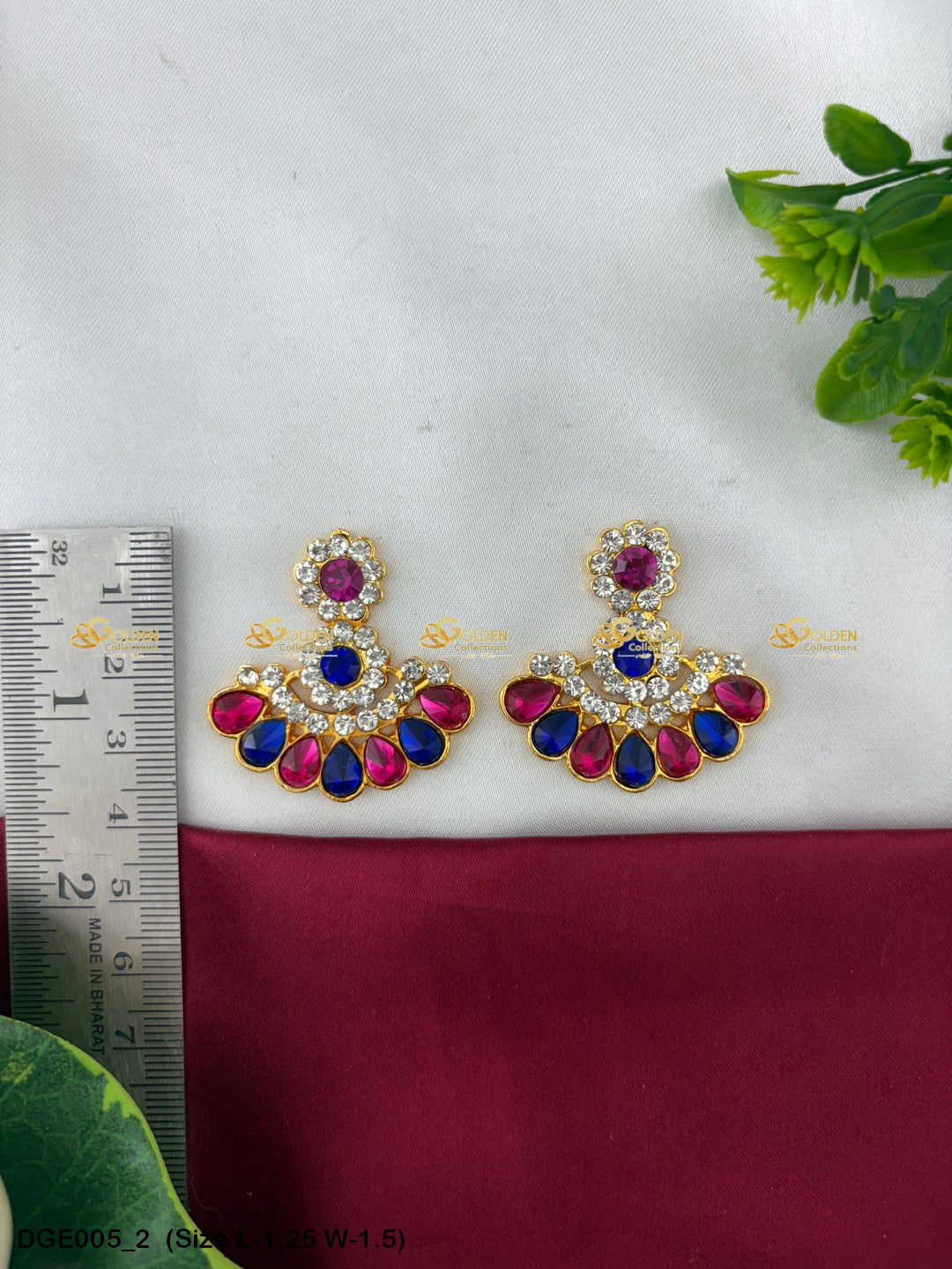 goddess ammavaru stone earrings set goldencollections Size: 1.25 x 1.5, Color: Multi Green, Style: Karna Pathakam Image 2