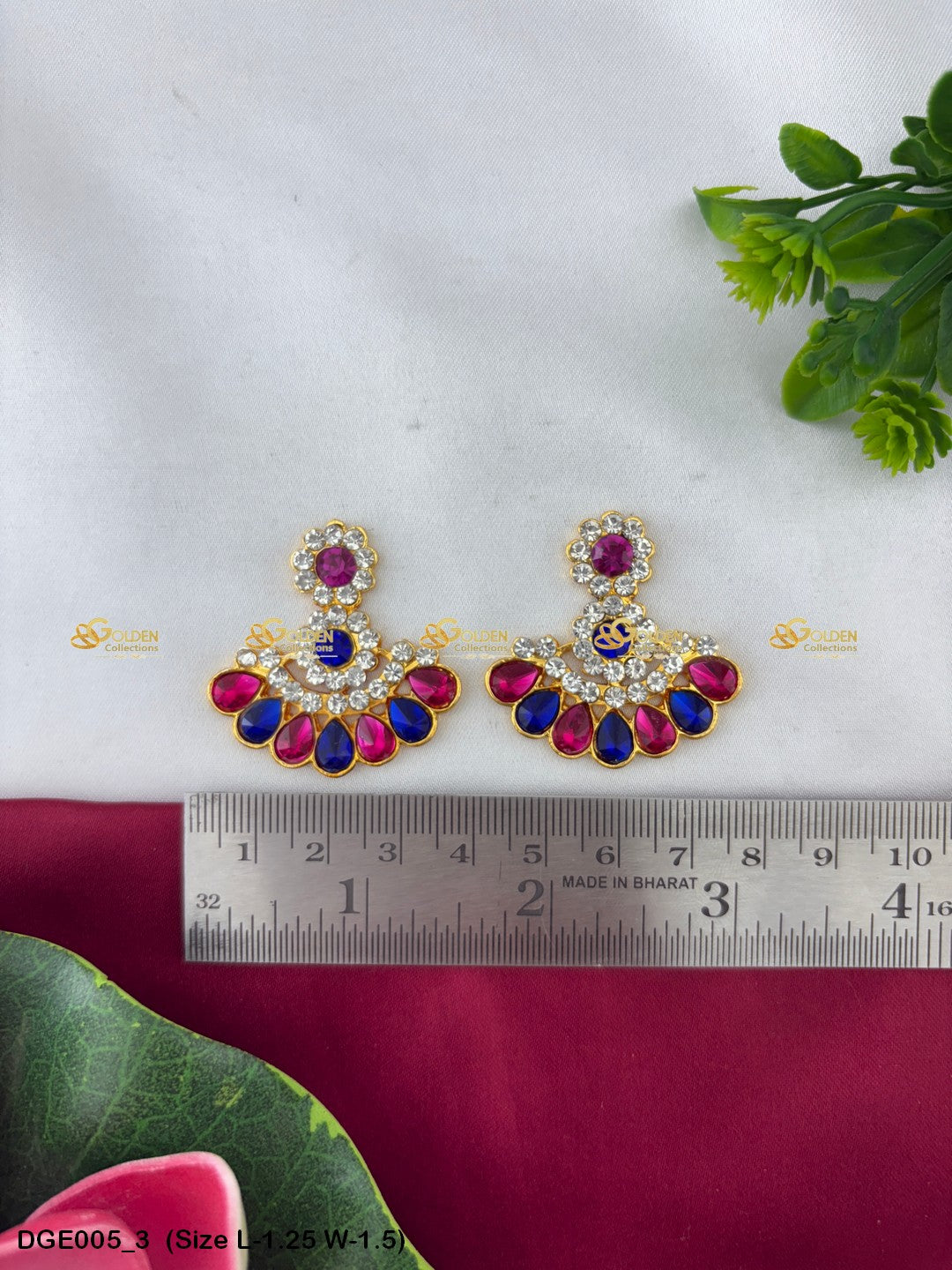 goddess ammavaru stone earrings set goldencollections Size: 1.25 x 1.5, Color: Multi Green, Style: Karna Pathakam Image 3