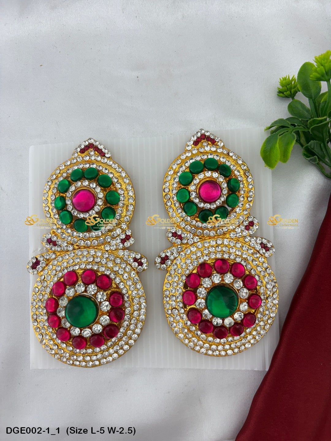 gods deity stone earrings karna pathakam goldencollections Size: 5 x 2.5, Color: Multi, Style: Karna Pathakam Image 1