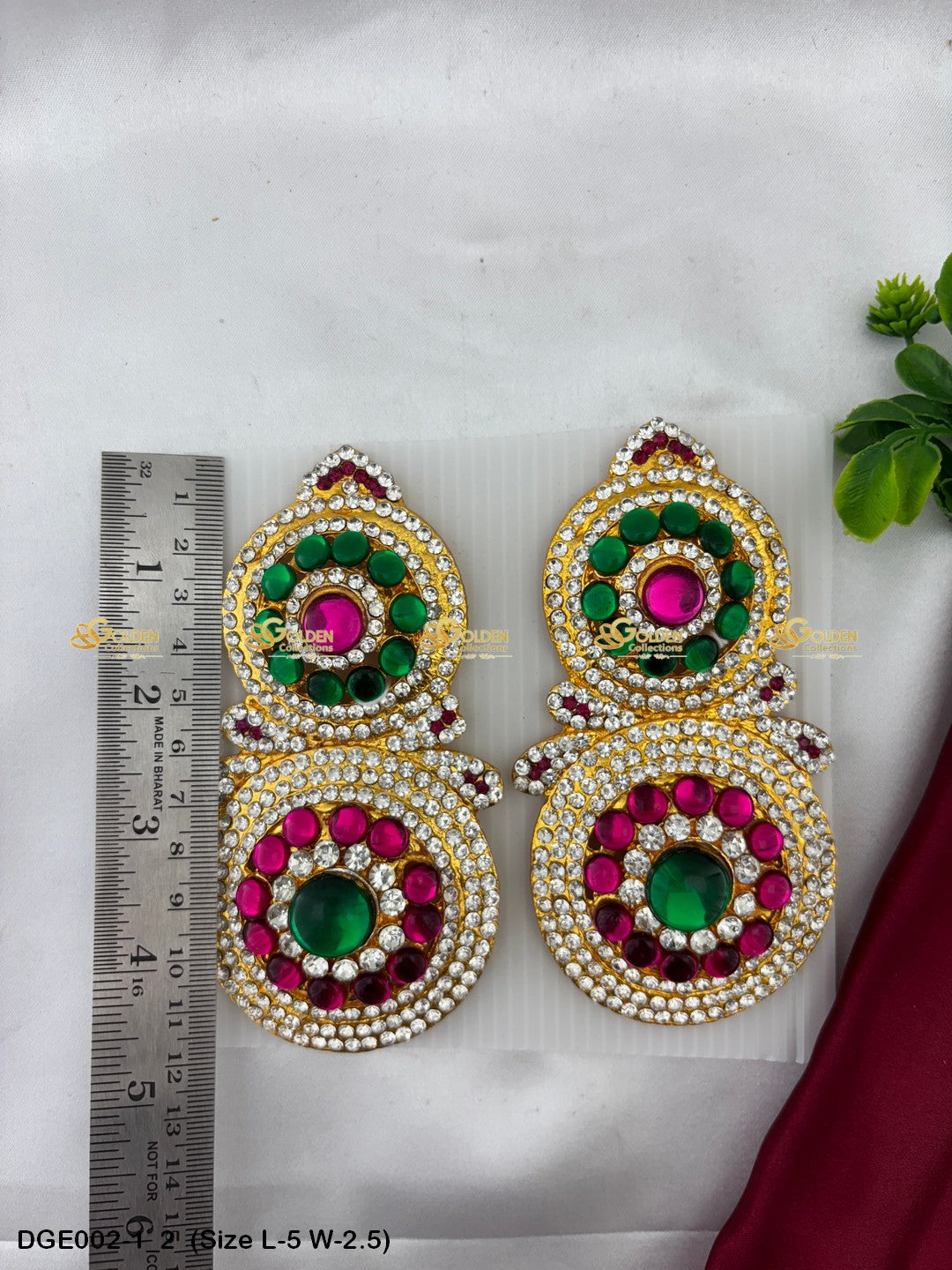 gods deity stone earrings karna pathakam goldencollections Size: 5 x 2.5, Color: Multi, Style: Karna Pathakam Image 2