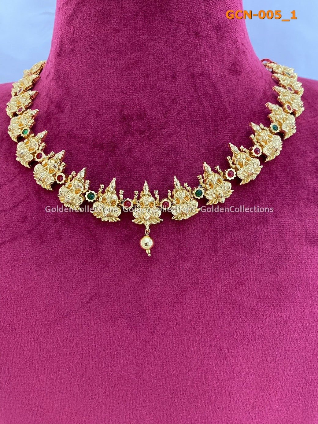 Gold Plated Necklace : 1 Gram Gold Lakshmi Haram GoldenCollections 2