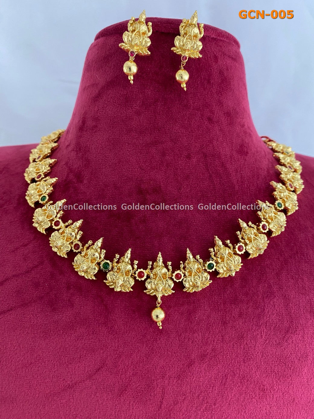 Gold Plated Necklace : 1 Gram Gold Lakshmi Haram GoldenCollections 