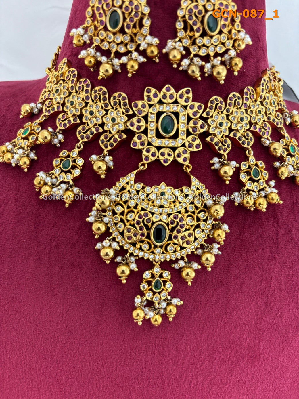 Gold Plated Necklace : Bridal Jewelry South Indian Golden Collections 2