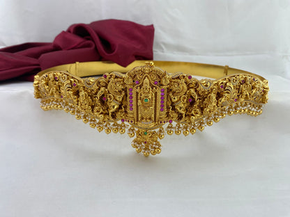 Gold Plated Silver Oddiyanam SJV007, an elegant bridal silver hip belt perfect for traditional attire and special occasions.