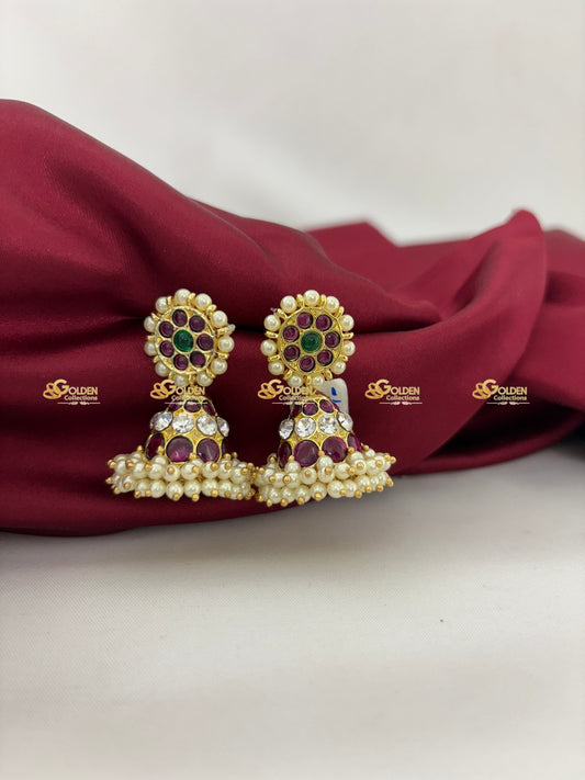 Handmade Kemp Jhumka Traditional Bharatanatyam Earrings Size: NA x NA x NA, Color: Kemp, Style: Kemp Earrings Image 2