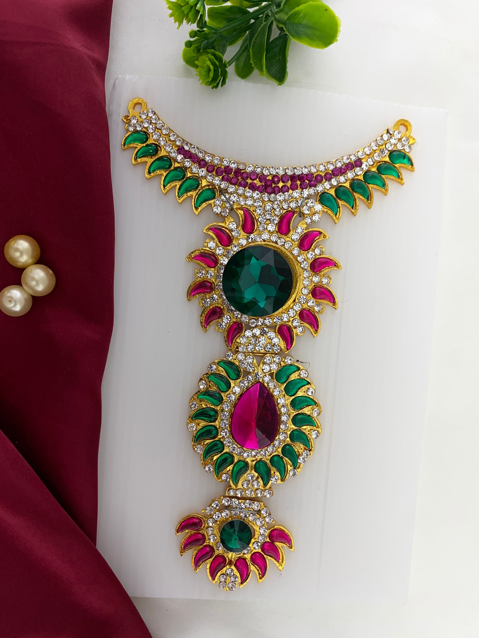 Deity Goddess Amman Alangaram Multi Stones Necklace Jewellery GoldenCollections