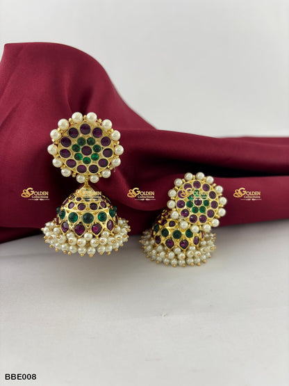 Kemp Jhumka Buttalu Earrings Bharatanatyam Jewelry Size: NA x NA, Color: Kemp, Style: Kemp Earrings Image 1