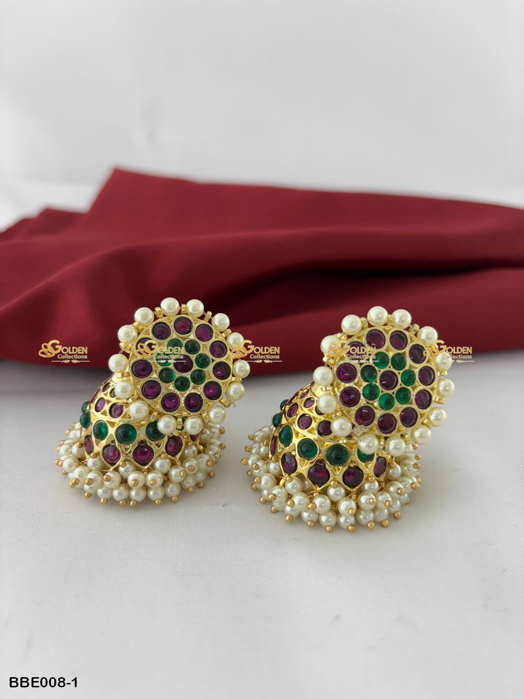 Kemp Jhumka Buttalu Earrings Bharatanatyam Jewelry Size: NA x NA, Color: Kemp, Style: Kemp Earrings Image 2