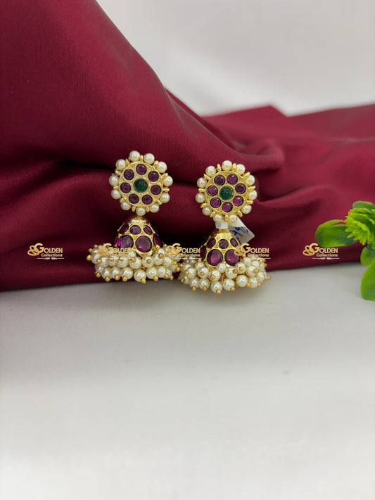 Kemp Stone Jhumka Classic Temple Jewelry Earrings Size: Kemp, Color: Kemp Earrings, Style:  Image 1