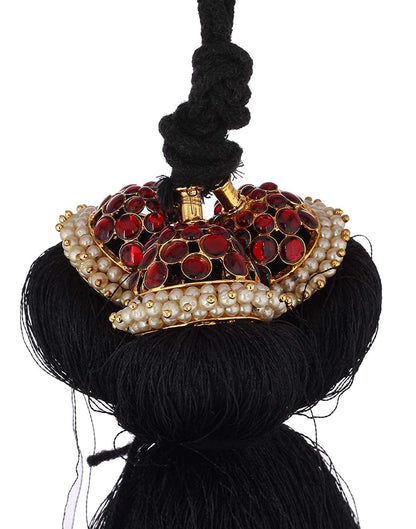 Bharatanatyam hair accessories, pearl embellished hairpieces, dance hair adornments, classical dance accessories, Bharatanatyam hair ornaments Kunjalam