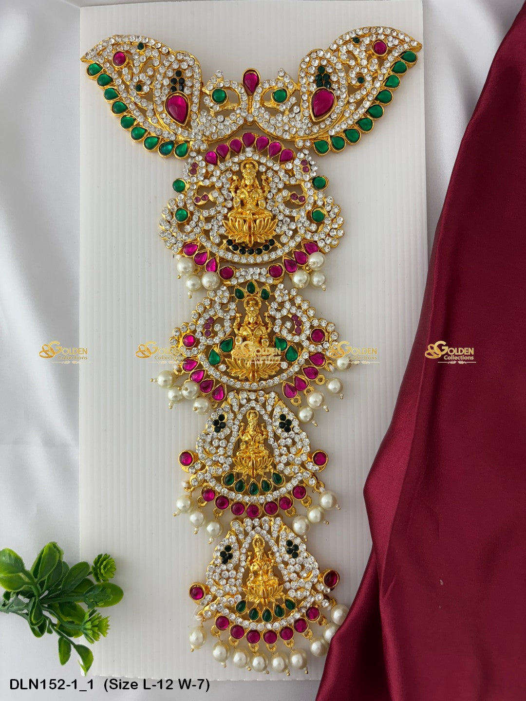 Long Harams With Temple Motifs Embrace Sacred Elegance Size: 12 X 7, Color: Multi, Style: Chest Image 1