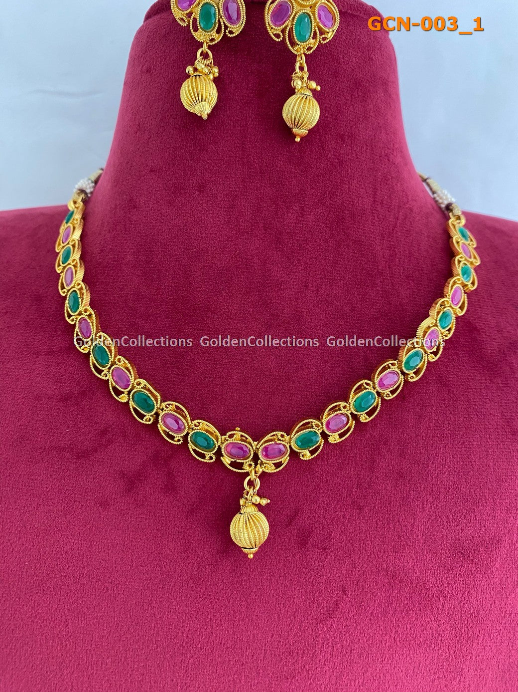 Necklace : 1 Gram Gold Antique Necklace GoldenCollections 2