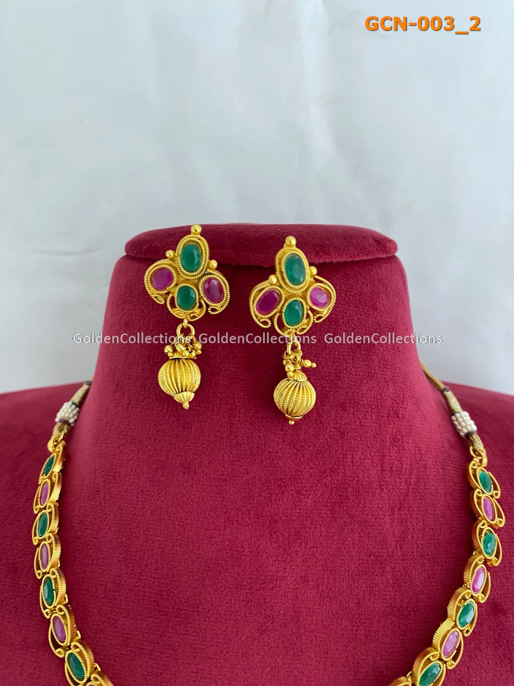 Necklace : 1 Gram Gold Antique Necklace GoldenCollections 3