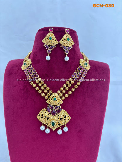 Necklace Set : Sky High Style Green Necklace Golden Collections 