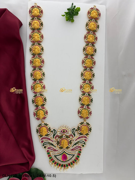 Peacock Long Necklace Deity Jewellery Goldencollections Size: 24 X 10.5, Color: Multi, Style: 1 Step Image 1