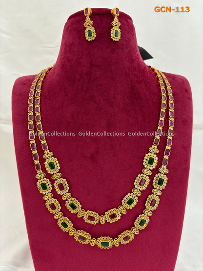 Ruby Emerald Necklace Online : 2 Layered Necklaces GoldenCollections 