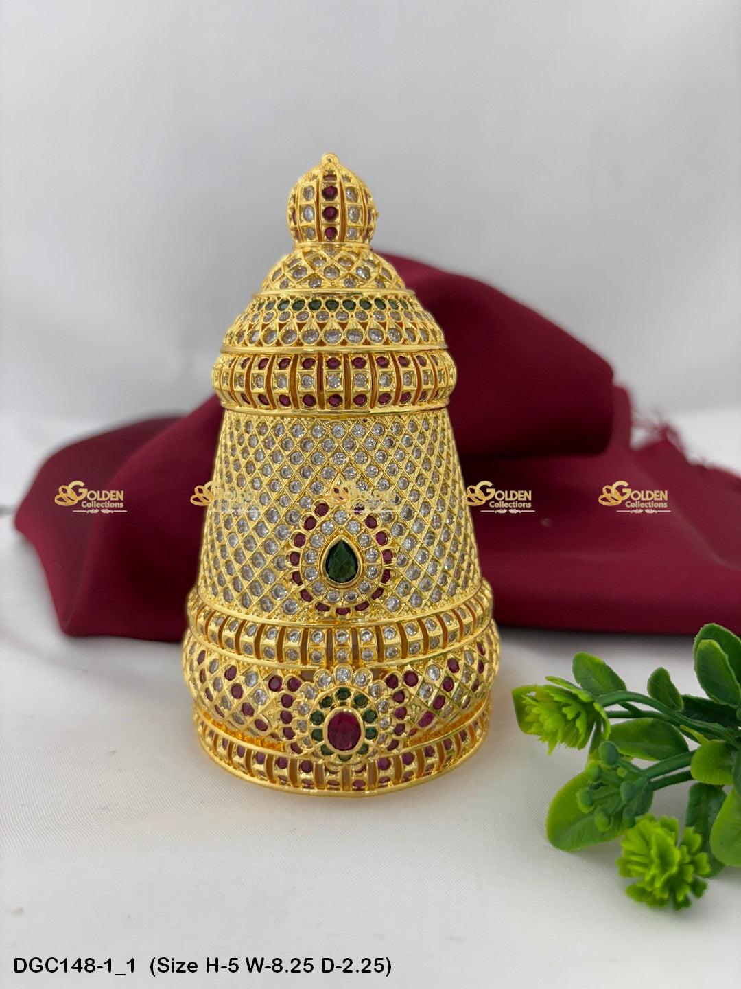 sacred jewellery crown for deity goldencollections Size: 5 x 8.25 x 2.25, Color: Multi, Style: Round Image 1