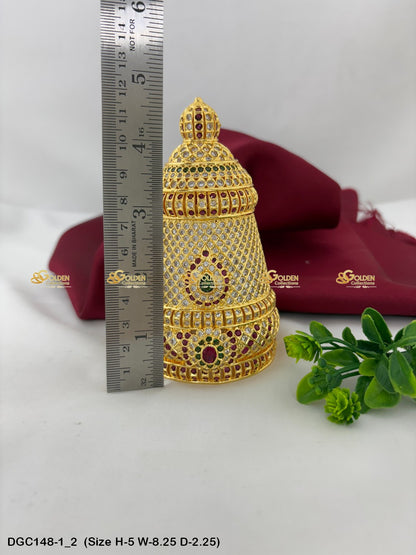 sacred jewellery crown for deity goldencollections Size: 5 x 8.25 x 2.25, Color: Multi, Style: Round Image 2