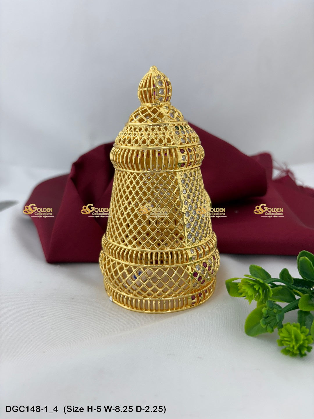 sacred jewellery crown for deity goldencollections Size: 5 x 8.25 x 2.25, Color: Multi, Style: Round Image 4