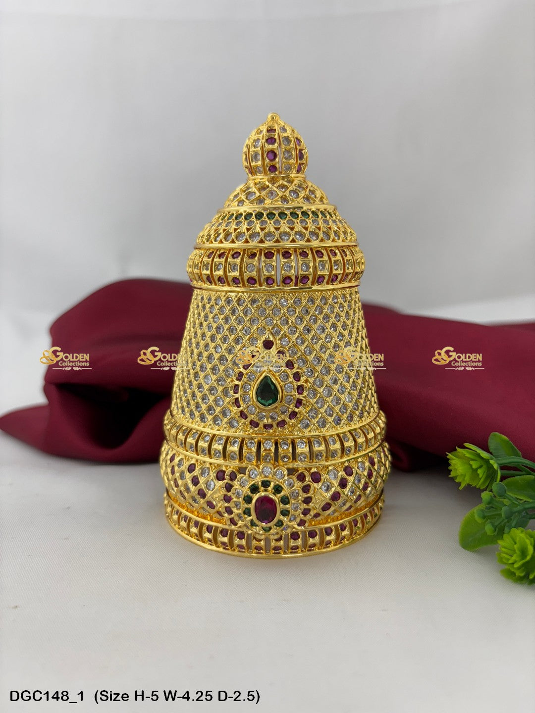 sacred jewellery crown for deity goldencollections Size: 5 x 4.25 x 2.5, Color: Multi, Style: Half Round Image 1