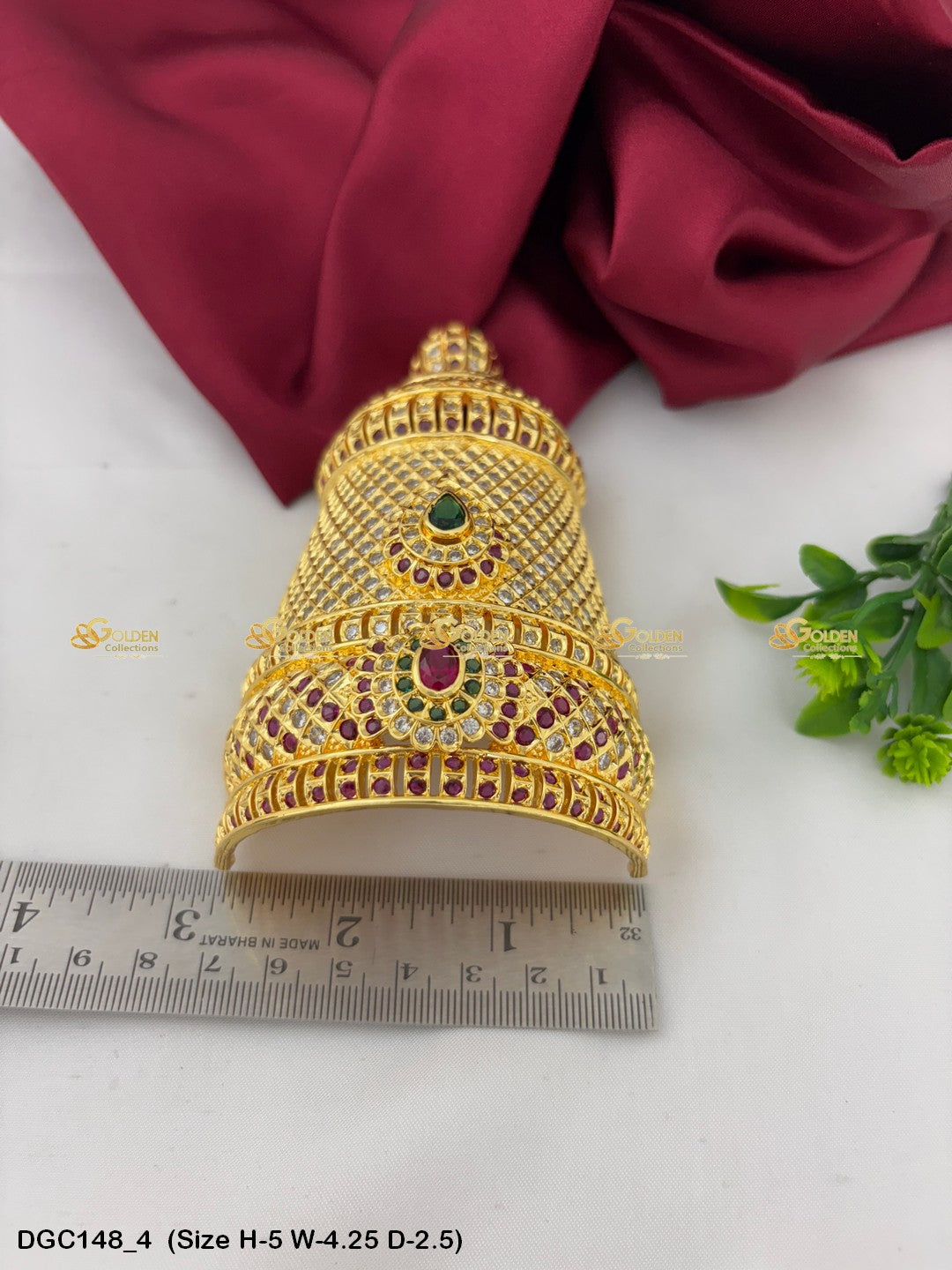 sacred jewellery crown for deity goldencollections Size: 5 x 4.25 x 2.5, Color: Multi, Style: Half Round Image 4