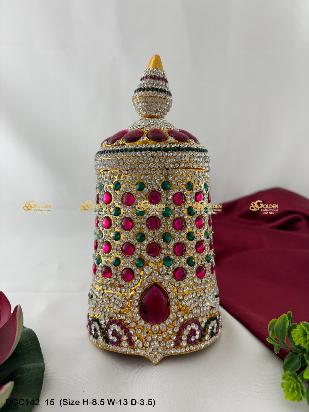 Sacred Mukut For Deity Idol Goldencollections Size: 8.5 X 13 X 4, Color: Multi Pink, Style: Round Image 15