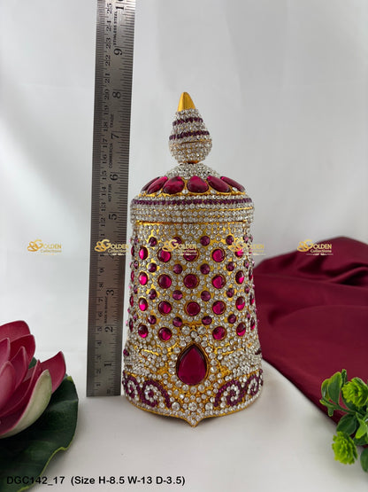 Sacred Mukut For Deity Idol Goldencollections Size: 8.5 X 13 X 4, Color: Multi Pink, Style: Round Image 17