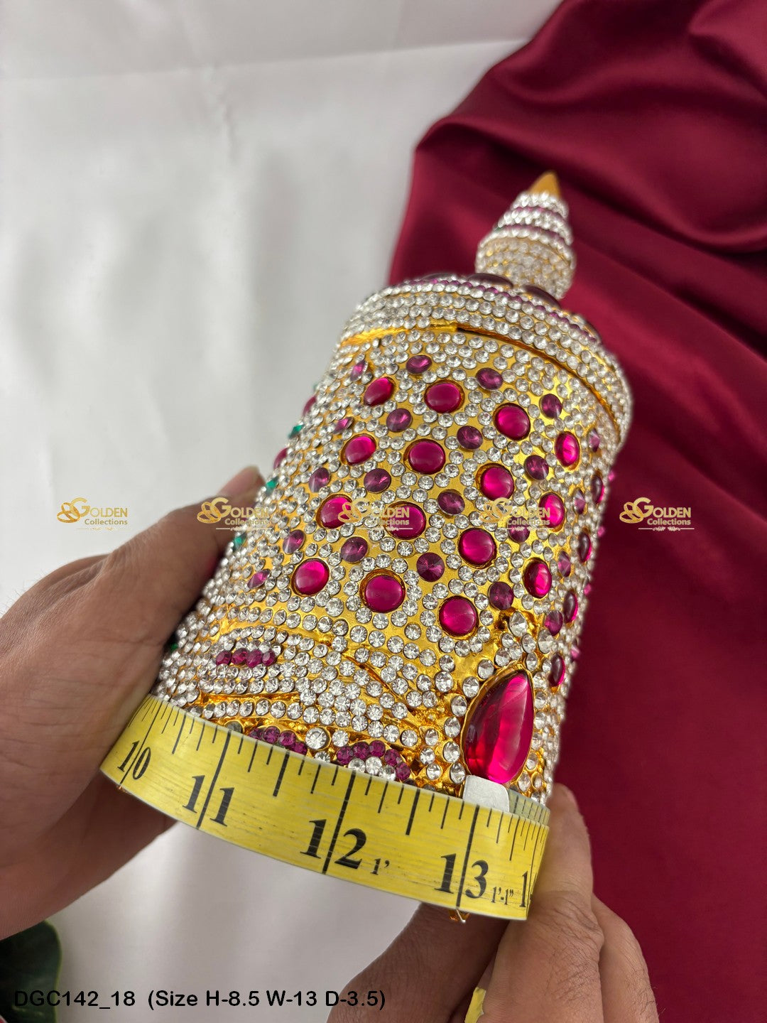 Sacred Mukut For Deity Idol Goldencollections Size: 8.5 X 13 X 4, Color: Multi Pink, Style: Round Image 18