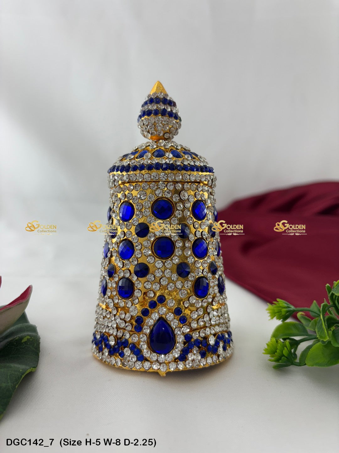 Sacred Mukut For Deity Idol Goldencollections Size: 5 X 8 X 2.5, Color: Multi Blue, Style: Round Image 7