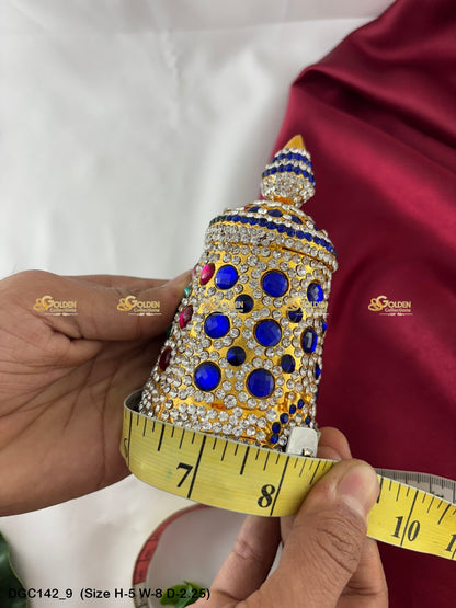 Sacred Mukut For Deity Idol Goldencollections Size: 5 X 8 X 2.5, Color: Multi Blue, Style: Round Image 9